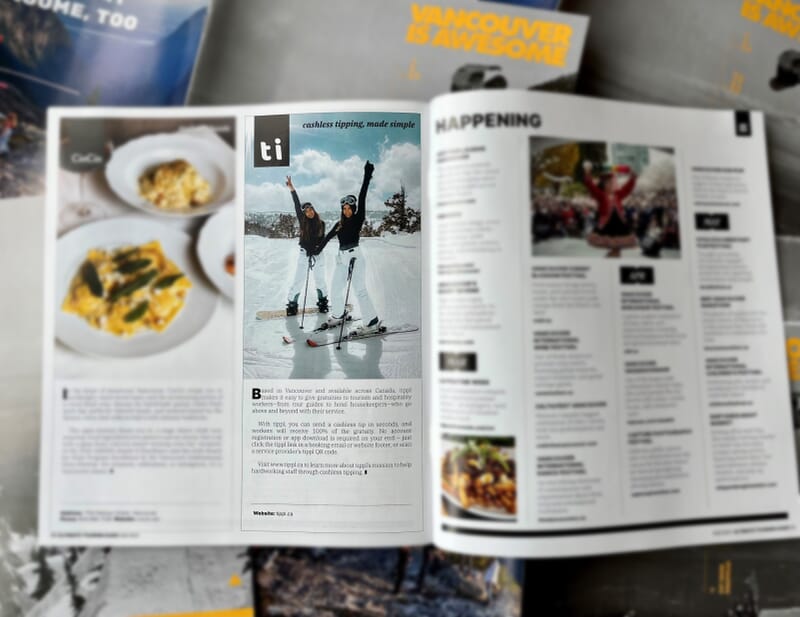 tippl cashless tipping advert shown in the Vancouver is Awesome ultimate travel guide