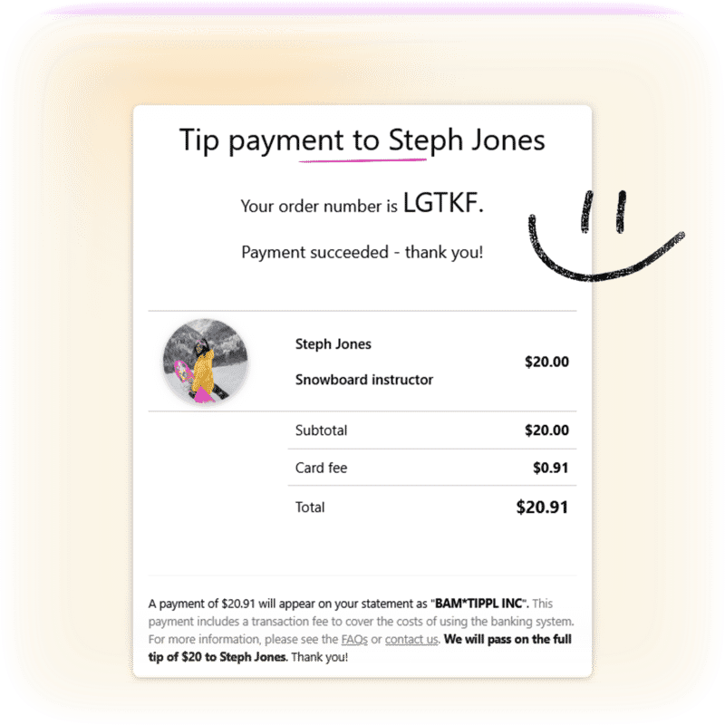 The tippl payment confirmation page
